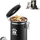 Dog Treat Container Airtight- 7.2"x4.7" Large Stainless Steel Cat Treat Jar for Kitchen Counter with Scoop, Pet Storage for Fresh Dog Cookie (Black)
