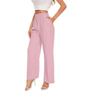 FUNYYZO Wide Leg Pants Women's High Elastic Waisted in The Back Business Work Trousers Long Straight Suit Pants (X-Large, 006# Pink (Thin))