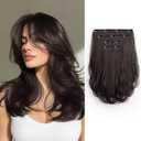 Clip In Hair Extensions Clip Ins 14'' Long Synthetic Dark Brown Hair Extensions Clips 2PCS Soft Natural Heat Resistant Womens Clip On Hair Pieces for Women Weddings Party Daily Use 5Oz