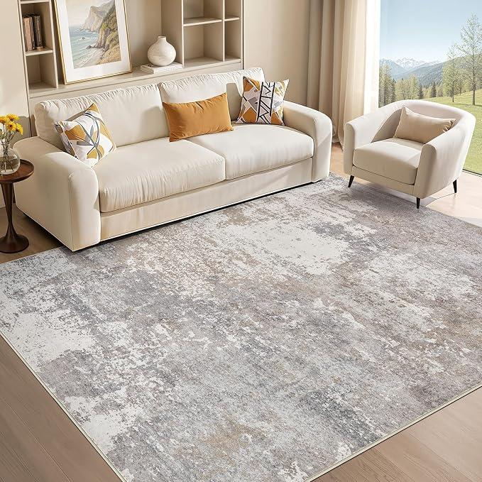 Area Rug Living Room-5X7 Abstract Washable Rug Grey Brown
Large Soft Foldable Non Slip Rug Neutral Modern Low Pile Carpet for Bedroom Nursery Dining Room Kitchen Home Office Indoor