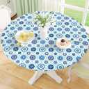 misaya Round Fitted Tablecloth with Elastic Edge, 100% Waterproof Oil Proof Plastic Table Cover, Vinyl Flannel Backed Tablecloth Fits 36"-44" Round Tables for Dinner, Outdoor, Picnic, Navy Mandala