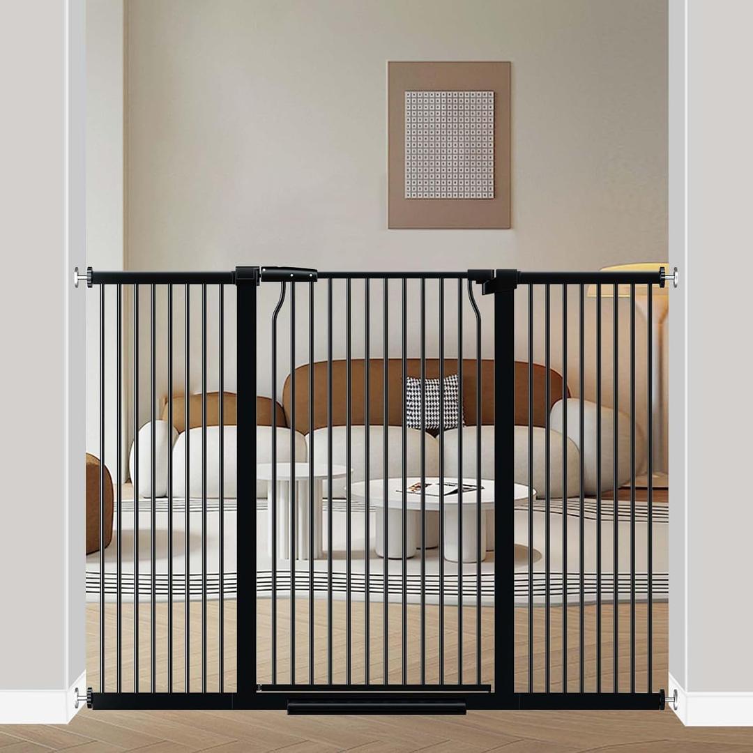 40.5" Extra Tall Baby Gate for Stairs, 57.5"-60.2" Extra Wide Dog Pet Gate No Drill, Narrow Bar Dog Gates Barrier Indoor, Adjustable Tension Safety Gate, Auto Close No Climb Fence Black