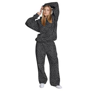 Ythomm Womens Leopard 2 Piece Sets Oversized Hoodies Straight Leg Sweatpants Sweatsuits Hooded Sweatshirt Lounge Fall Outfits, XL