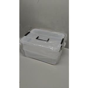 2 Layer Plastic Storage Containers with Lids, Multipurpose Clear Stack & Carry Box, Portable Craft Organizers and Storage Bin for Organizing Art & Craft, Sewing, Makeup, Nail Supplies (Black)