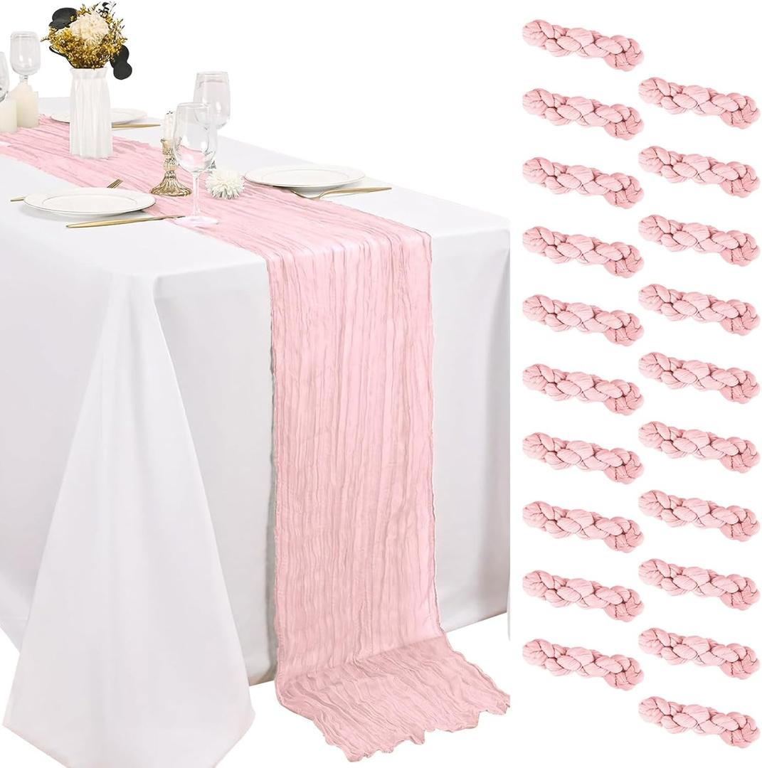 Pink Cheesecloth Table Runner 20 x120 Inch - 10FT Boho Rustic Gauze Cheese Cloth Table Runner for Wedding, Anniversary, Baby Shower, Easter, Spring Home Decor (20pack)