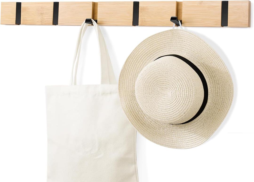 Wooden Wall Mounted Folding Rack, Modern Wall Floating Coat Hook Rack Space-Saving Coat Hanger for Coats, Hats, Scarves, Key (Wooden 6 Hooks) Wooden Wall Mounted Folding Rack, Modern Wall Floating Coat Hook Rack Space-Saving Coat Hanger for Coats, Hats, Scarves, Key (Wooden 6 Hooks)