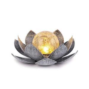 Huaxu Solar Lights Outdoor Garden, Crackle Globe Glass Lotus Decor, Waterproof LED Metal Flower Decorations for Patio,Lawn,Walkway,Tabletop,Ground