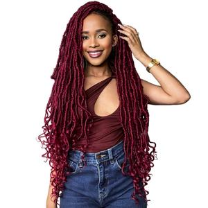 Niseyo Wild Locs 36 Inch Distressed New Faux Locs with Curly Ends 8 Packs Long Soft Pre-looped Goddess Crochet Hair (118#, Burgundy)