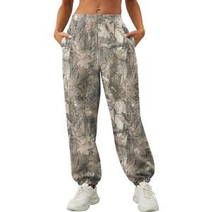 Women Camo Baggy Fleece Sweatpants Elastic High Waisted Trouser Active Workout Jogger Pant Lounge Bottoms with Pockets, S