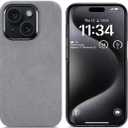 Alcantara Case for iPhone 15, Handmade Half-Wrapped Synthetic Suede Cover, Compatible with Magsafe Wireless Charging (Gray)