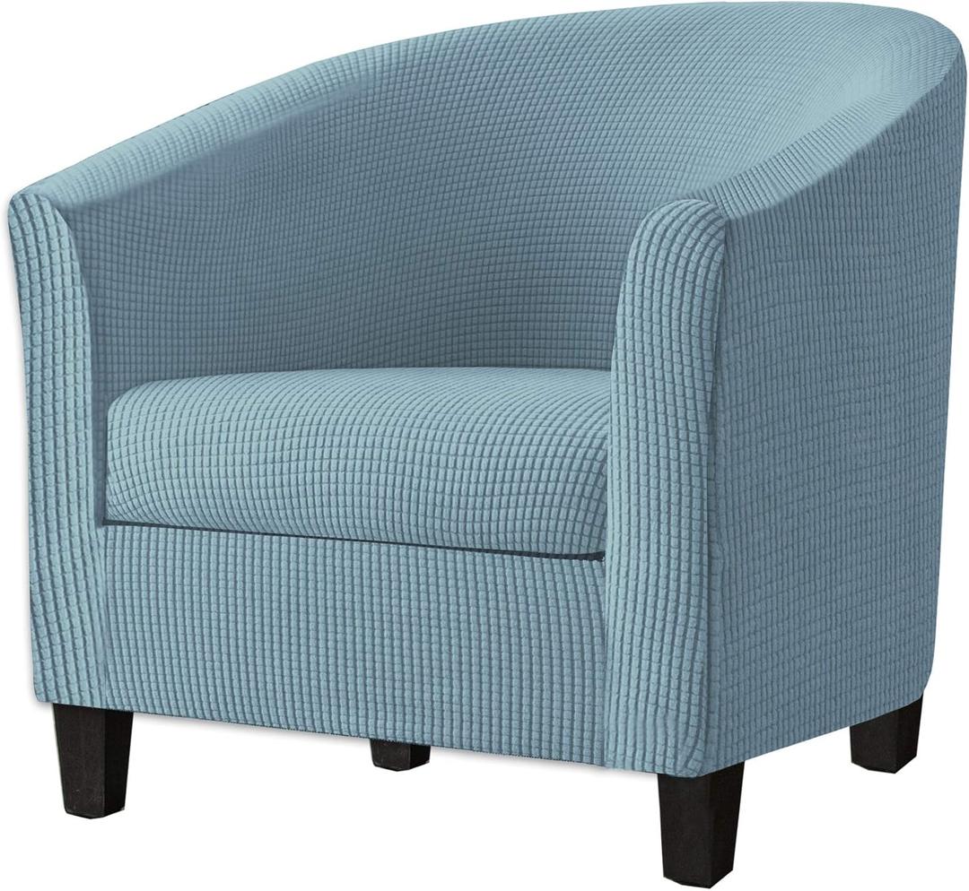 2 Piece Tub Chair Covers with Cushion Cover, Stretch Jacquard Furniture Cover,Armchair Protector Slipcover Removable Machine Washable (Sky Blue)
