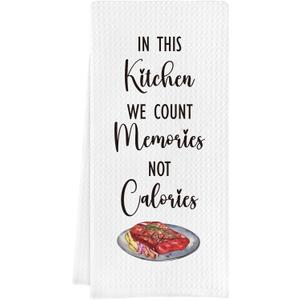 2 x Funny Kitchen Towels, in This Kitchen We Count Memories Not Calories, Waffle Hand Towel Christmas Housewarming Birthday Gifts, Fun Decorative Tea Towel for Women Friends, (Assorted Towel)