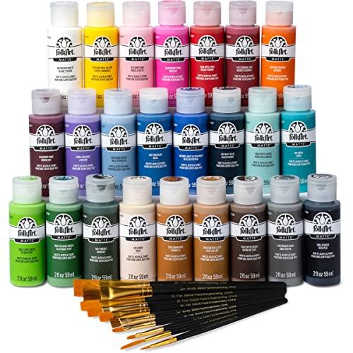 FolkArt 99445 24 Bottle Acrylic Craft Paint Set with 10 Pack of Brushes, 2oz, Colors May Vary FolkArt 99445 24 Bottle Acrylic Craft Paint Set with 10 Pack of Brushes, 2oz, Colors May Vary