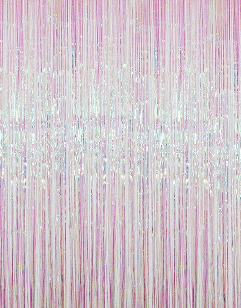 GOER 3.2 ft x 9.8 ft Metallic Tinsel Foil Fringe Curtains Party Photo Backdrop Party Streamers for Birthday,Graduation,New Year Eve Decorations Wedding Decor (4 Packs,Iridescent) (Multicolor)