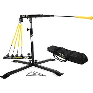SKLZ Hurricane Batting Swing Trainer for Baseball & Softball - Durable Swing Arm - 4 Power Band System - High-Visibility, Anti-Dent Target Ball Head - Screw-in Base Legs, Metal Stakes & Carry Bag