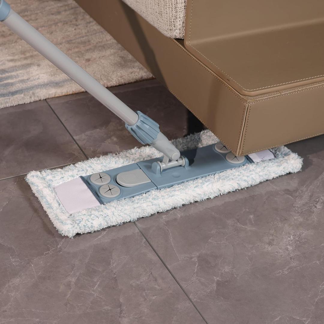 Homilifibra Dust Mop for Floor Cleaning,Magnetic Floor Flat Mop with 2 Washable Pads -Extendable 64 Iron Handle for Hardwood Tile Marble Laminate Floors,Blue&Gray