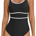 Cromi Womens One Piece Swimsuits Color Block Bathing Suit Sport Swimwear Slimming Modest Monokini (X-Large, 1 Black White)