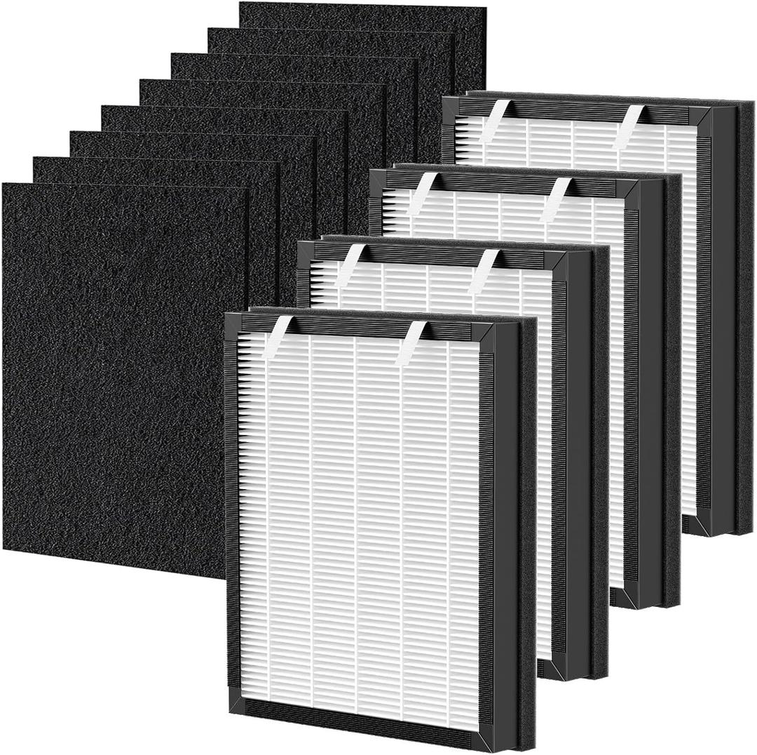 P358 Replacement Filters Compatible with HEAPETS P358 Pet Air Purifier, 4 Hepa Filters and 8 Activated Carbon Pre-filters for Pet Household, Compare Part #PJ358-2LX6JDM