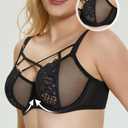 Onlyday Minimizer Bra for Women Sheer Mesh Unlined Underwire Bra Full Coverage See Through Lace Bra for Large Breast(34D, Black Floral)