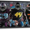 Large Football Wall Art for Living Room, Framed Oversized Graffiti Sport Wall Decor Cool Canvas Painting Pictures for Men Modern Artwork for Living Room Bathroom Bedroom Office Dining Room 60"x30"