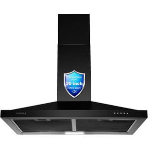 SNDOAS Black Range Hood 30 inch,Hood Vents for Kitchen with Ducted/Ductless Convertible,Vent Hoods 30 inch,Wall Mount Ductless Range Hood,Stainless Steel Kitchen Vent Hood with LED Light
