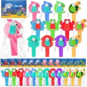 24 Pack Mini Portable Fans with Cards Gifts Cute Animal Fruit Ice Cream Handheld Press Cooling Fans for Summer Birthday Party End of the Year Pool Outdoor Activity Prize Exchange(Sea Animals)