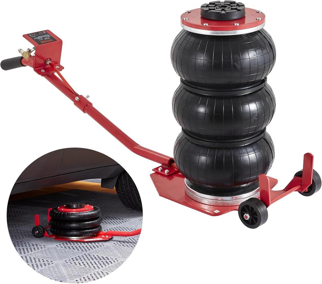 VEVOR Air Jack, 3 Ton/6600 lbs Triple Bag Air Jack, Airbag Jack with Six Steel Pipes, Lift up to 17.7 inch/450 mm, 3-5 s Fast Lifting Pneumatic Jack, with Long Handles for Cars, Garages, Repair, (Red) 