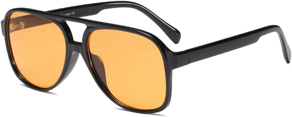 Freckles Mark Vintage Retro 70s Sunglasses for Women Men Classic Large Square Aviator Trendy Glasses (Tinted Yellow)