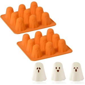 Ghost Silicone Mold, 2 Packs Halloween Silicone Ghost Molds, 9-Cavity Cute Ghost Mold for Jelly Gummy Candy Cake, Halloween decorations