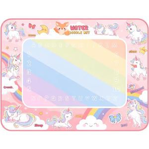Water Doodle Mat for Kids  Mess Free Reusable Drawing & Writing Board, Neon Aqua Magic Coloring Mat, Educational Preschool Learning Toy for Toddlers Boys & Girls (Unicorn)