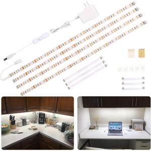 WOBANE LED Under Cabinet Lighting Kit,Flexible LED Ribbon Lights Bar,Under Counter Lights for Kitchen,Cupboard,Desk,Showcase,Shelf,6.6 Feet Rope Light Set,120 LED,1200lm,6000K White,4 Panel