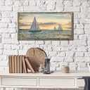 Coastal Framed Wooden Wall Art: Ocean Painting Art Sail Boats Artwork Decor Sunset Seascape Picture Prints for Bedroom 24"x12"