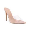 Shion ShaaYii Women Clear Pointed Toe Sandals Stiletto Heels Transparent Strap High Heels Slip on Mules for Women (Nude, Adult, Women, 9, Numeric, US Footwear Size System, Medium)