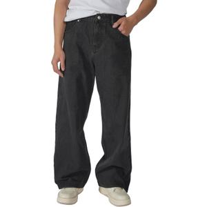 Plaid&Plain Men's Hip Hop Baggy Jeans Casual Wide Leg Y2k Skateboard Vintage Denim Pants Streetwear (Black)
