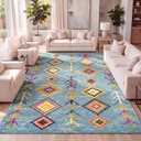 JONATHAN Y Tribal Love Geometric Light Blue/Multi Indoor Area Rug, 3x5, Bohemian, Casual, Easy-Cleaning for Living Room, Bedroom, Kitchen, Pet Friendly, Non-Shedding (MOH105D-3)