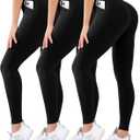 3 Pack High Waisted Leggings for Women Butt Lift Tummy Control Yoga Pants Non See-Through Workout Running Pants (Large-X-Large) Black