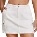 luvamia Jean Skirts for Women Denim Trendy High Waisted Mini Cargo Pockets Stretchy Short Skirt Country Concert Outfits (Large, Cream White)