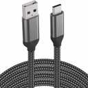 10FT USB C Cable Charge iPhone 15 16 Pro Max, iPad Pro, Fast Charging, Nylon Cord for Samsung Galaxy S24 S23 S22 S21 S20 S10, Note 20 10, Tab S9, A52 A50 A51, Google Pixel, Moto, LG, Sony, OnePlus (Grey)