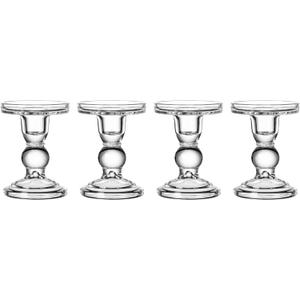 Glass Candle Holder Set of 4, Clear Candlestick Holders for Pillar Candles, 4.5" H, Candle Stand Decorations for Living Room