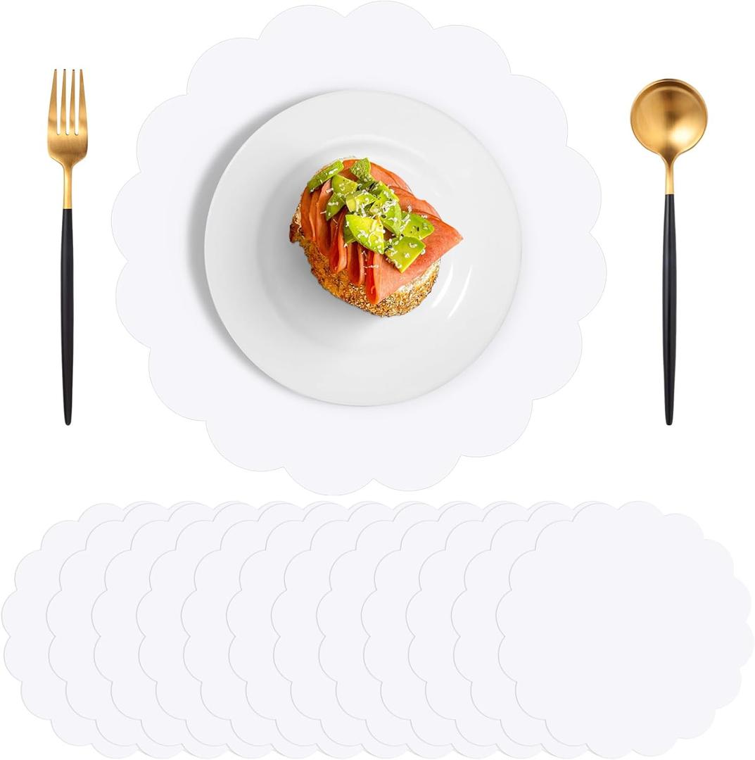 60 Pcs White Paper Placemats, 13.5 Inch Disposable Scalloped Placemat Disposable Table Place Mats Decorative Paper for Birthday Wedding Bridal Shower Holiday Party