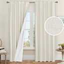 LAMIT Ivory 100% Blackout Linen Curtains 84 Inches Long, Linen Textured Living Room Farmhouse Curtains Full Room Darkening Back Tab and Rod Pocket Panels with White Liner, 2 Panels, 42 x 84 Inch