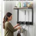 Supforce Broom Holder Wall Mount with Top Wooden Shelf, Heavy Duty Metal Cleaning Supplies Broom Hanger with 4 Slots & 3 Hooks for Laundry Garage Tool Storage Kitchen (Small)