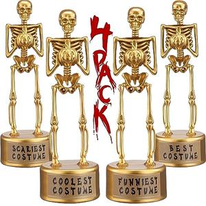 Halloween Party Supplies, Halloween Trophy Awards, 24 Pack Halloween Costume Contest Trophies for Kids Adults with Sticker, Golden Skeleton Trophy for Party Awards