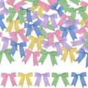 Meseey 50 Pcs Gingham Ribbon Bows with Twist Tie 2.5" Pink Purple Blue Yellow Green and White Buffalo Check Premade Bows for Gift Wrapping Basket Wedding Baby Shower Brithday Party (Spring)