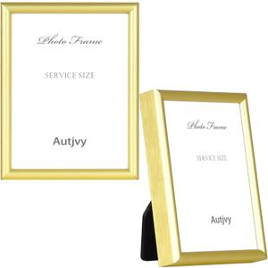 3x4 Poster Picture Frame Set of 2, Gold Modern Thin Metal gallery Photo Frame with HD Real Glass, Display for Tabletop and Wall, 2 Pack