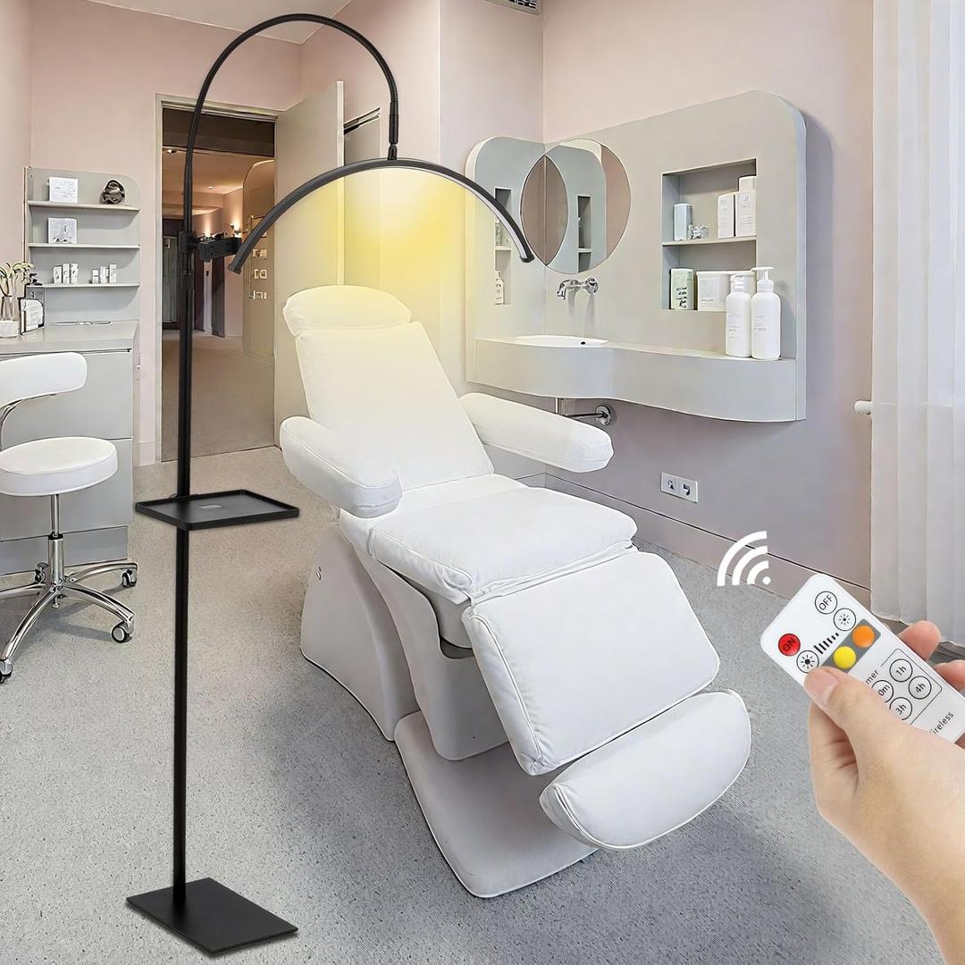 Lash Light for Eyelash Tech,LED Half Moon Floor Lamp for Esthetician, Tattoo Artists,Nail Tech, Skincare Adjustable Brightness and Height Esthetician Light with Phone Holder and Tool Tray