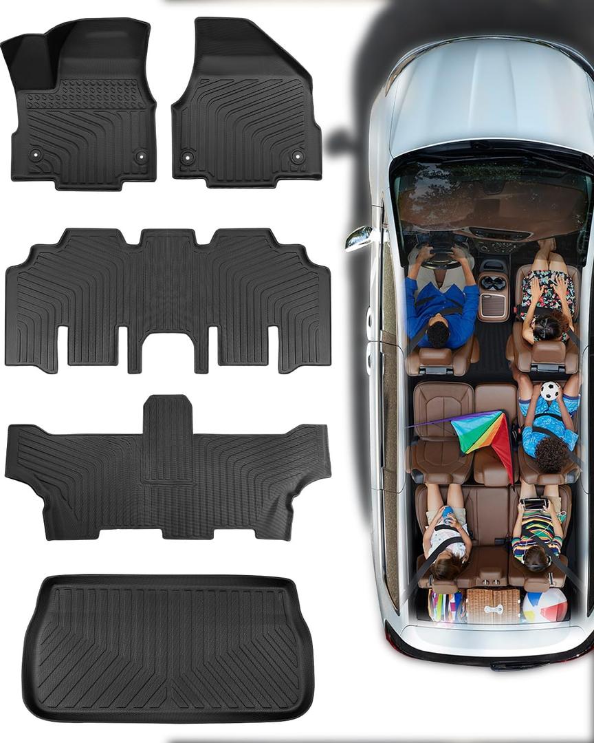 DiffCar Floor Mats for Chrysler Pacifica 2017-2024, All-Weather TPE Floor Liners & Trunk Cargo Mats Van Accessory for Pacifica/VoyagerGas Only/Not for Pinnacle Models