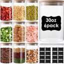 6 Pack Glass Storage Jars with Airtight Bamboo Lid, 30 OZ Glass Kitchen Canisters, Clear Container for Coffee Bean Storage, Dry Goods, Cookie, Candy, Tea, Spices and More