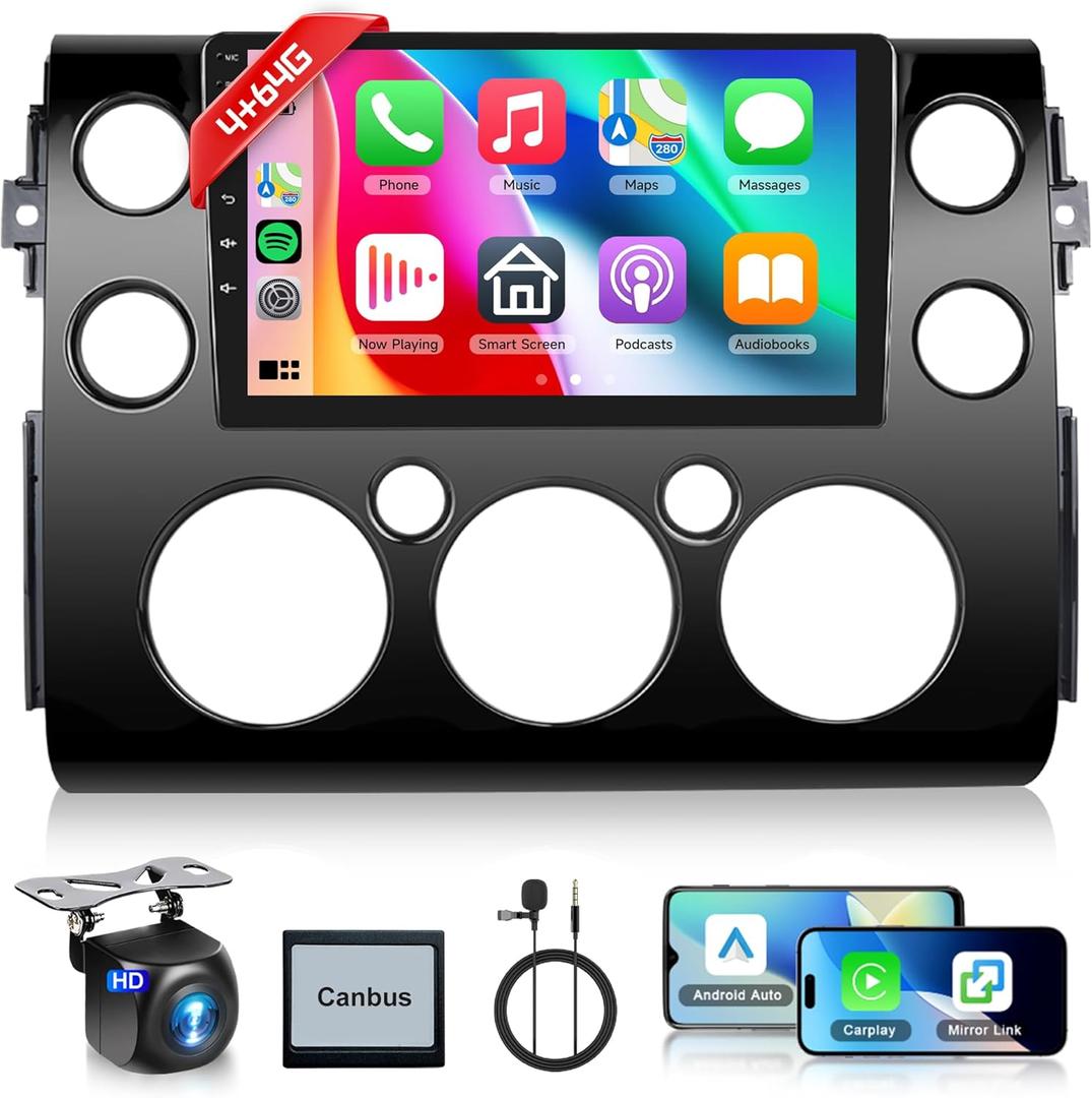 4+64G Android Car Stereo Radio for Toyota FJ Cruiser 2006-2023, Wireless Carplay Android Auto, 9 Touch Screen Head Unit with Bluetooth GPS Navigation Mirror Link WiFi FM/RDS DSP Backup Camera SWC
