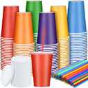 Gejoy 120 Sets 12 oz Disposable Paper Cups with Lids and Straws Neon Colored Disposable Coffee Cups for Drinking Juice Holiday Birthday Home Office Party Supplies (12 oz)